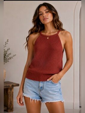 Nation‎ Los Angeles Coral-Red rust Knit Tank Top XL